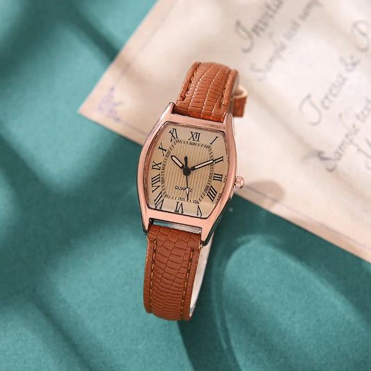 Luckacco Fashion Women Small Ladies Wristwatches Brown Retro Vintage Leather Bracelet Watch Waterproof Quartz Wristwatches Reloj Mujer