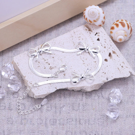 Luckacco New 925 Silver Geometric Bead Punk Peace of Mind Words Irregular String Bracelet For Woman Girl Fashion Jewelry Gift Dropship