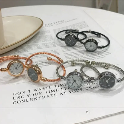 Luckacco Women Watches Small Gold Bangle Bracelet Watch Stainless Steel Retro Ladies Quartz Wristwatch Fashion Casual Thin Chain Watches
