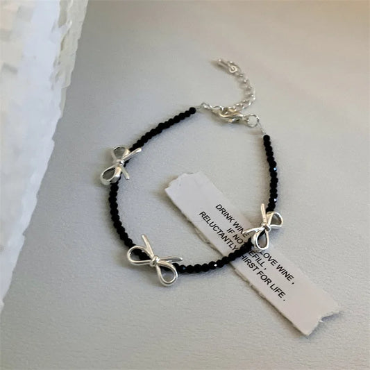 Luckacco New 925 Silver Geometric Bead Punk Peace of Mind Words Irregular String Bracelet For Woman Girl Fashion Jewelry Gift Dropship