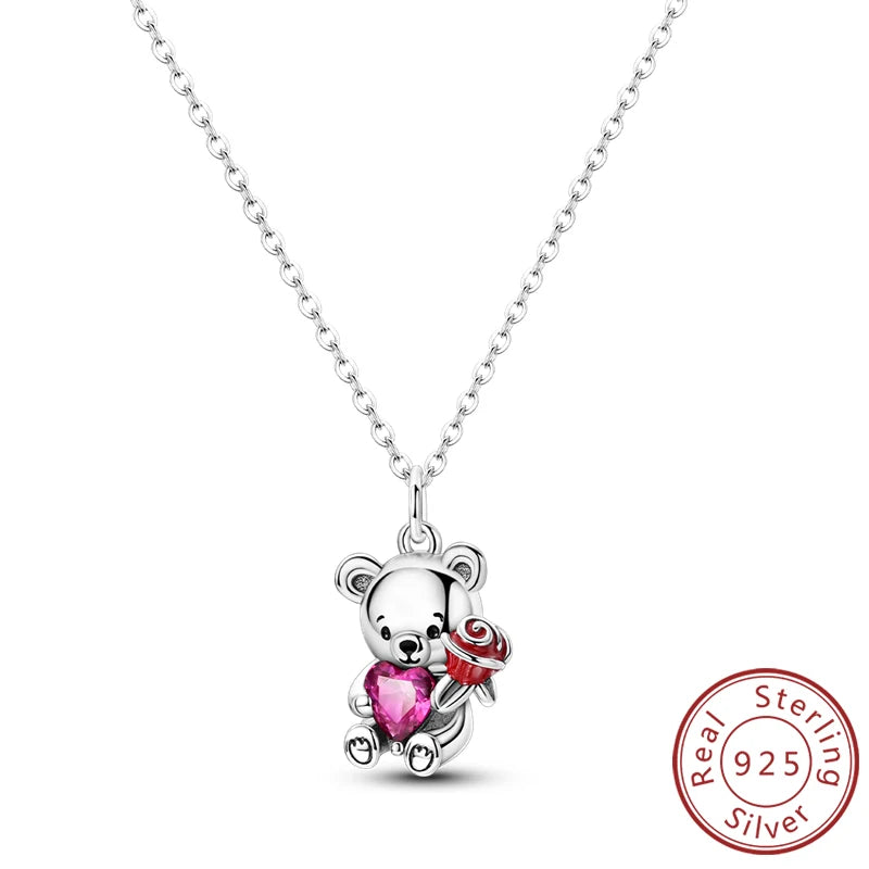luckacco necklace 925 sterling silver butterfly love heart bear classic simple adjustable necklace for women girl fashion jewelry gifts