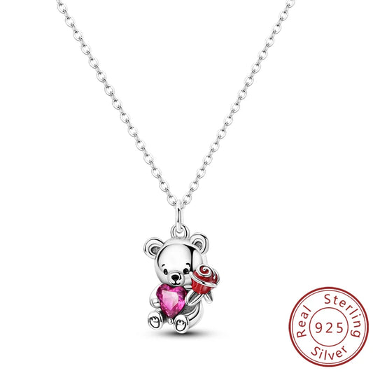 Luckacco Necklace 925 Sterling Silver Butterfly Love Heart Bear Classic Simple Adjustable Necklace For Women Girl Fashion Jewelry Gifts