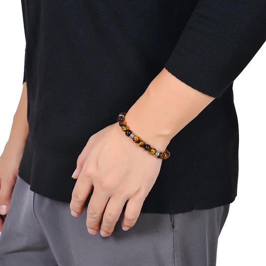 Luckacco 8mm Natural Stone Lapis Lazuli Beaded Bracelet Adjustable Stainless Steel Chain Bracelet for Men Women Handmade Jewelry Gifts