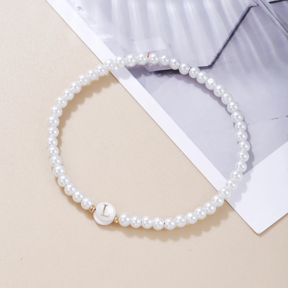 luckacco new fashion 26 letter bracelet women temperament handmade simulated pearl bead bracelet for women jewelry gift