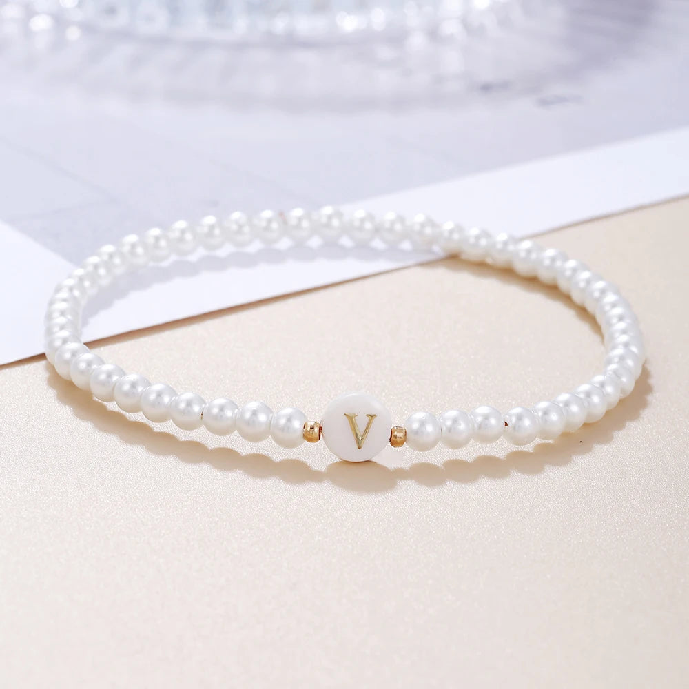luckacco new fashion 26 letter bracelet women temperament handmade simulated pearl bead bracelet for women jewelry gift