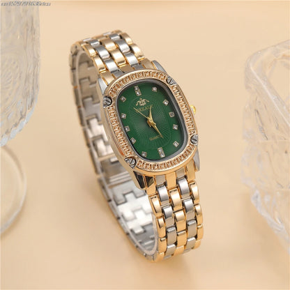 Luckacco Luxury 2025 Women's Simple Quartz Watch Casual Green Diamond Set design Female Dress stainless steel bracelet clock Watches