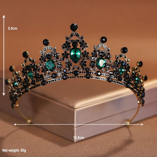 Luckacco Bridal Headwear Black-Colour Women's Ballroom Crown Baroque Crystal Tiaras And Crowns Bridal Wedding Hair Accessories Jewelry