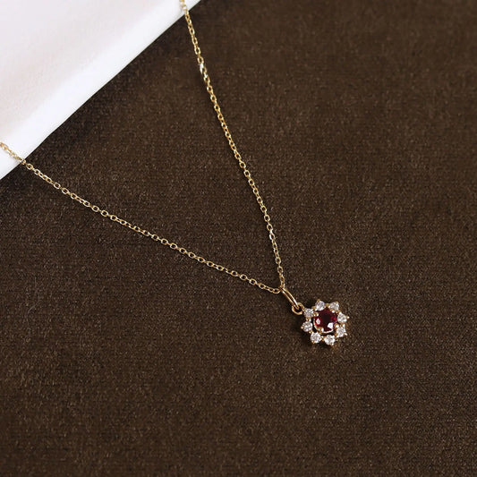 Luckacco 925 Sterling Silver Electroplated 14K Gold Red Zircon Sun Pendant Necklace for Women Wedding Party Jewelry