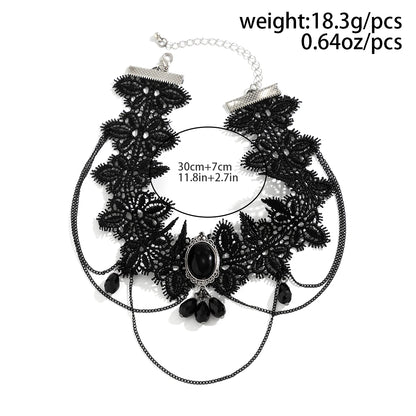 Luckacco Lacteo Gothic Black Lace Rope Chain Necklace Crystal Beads Geometric Charm Chokers Collar Girls Women Party Y2K Jewelry New