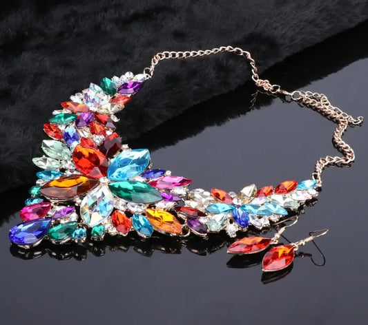 Luckacco Fashion Crystal Jewelry Sets Bridal Necklace Earrings Sets Wedding Party Jewelery Dress Jewellery Decoration Accessories