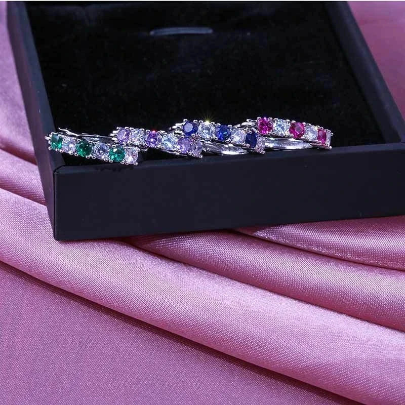 luckacco new arrival 925 sterling silver pendientes fashion round circle clear mosaic cz zircon stud earrings for women jewelry brincos