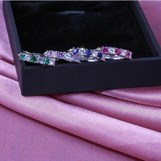 Luckacco New Arrival 925 Sterling Silver pendientes Fashion Round Circle Clear Mosaic CZ Zircon Stud Earrings for Women Jewelry brincos