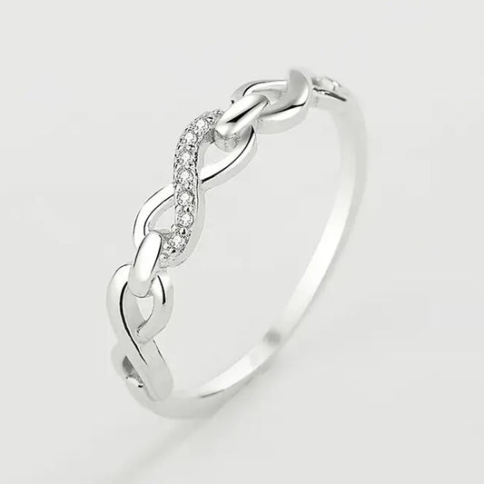 Luckacco daily picks Elegant Infinity 8 Shaped Finger Ring for Women Wedding Band Accessories Silver Color Luxury Trendy Female Jewelry Gift