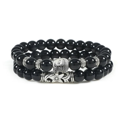Luckacco 2pcs/set Buddha Head Bracelet for Women Men Natural Tiger Eye Lava Stone Yoga Beads Distance Bracelets Charm Couple Jewelry Gift
