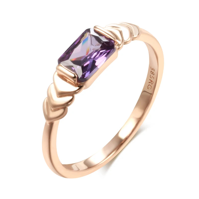 luckacco kinel sparkling square purple natural zircon rings for women luxury unusual 585 rose gold color party daily jewelry 2023 new