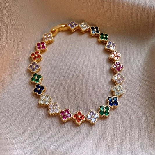 Luckacco Classic Fashion Colored Crystal Flower Lucky Bracelet Women Personalized New Stainless Steel Bracelet Party Jewelry Accessories