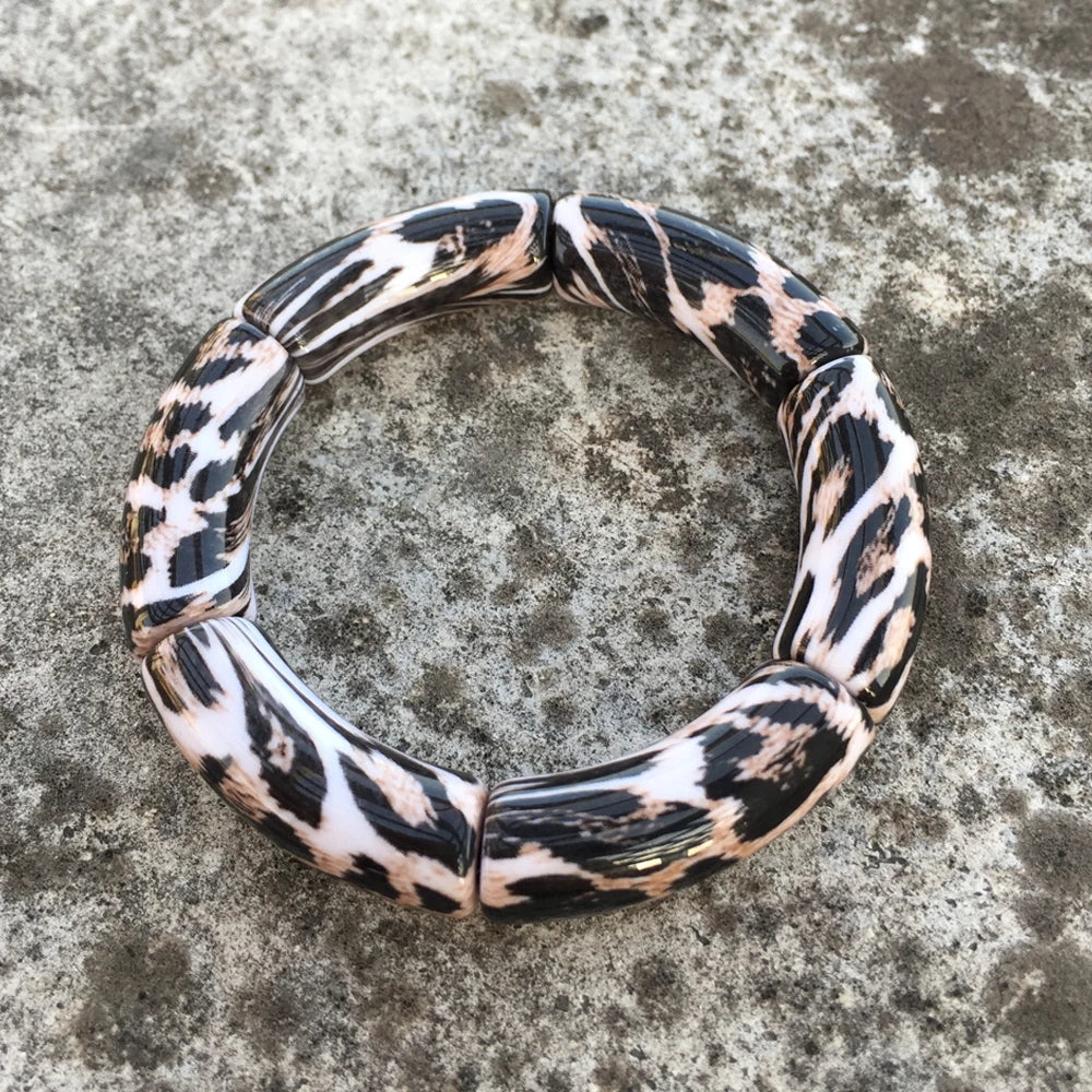 luckacco fishsheep vintage leopard print acrylic stackable bracelets bangles for women resin stretchy bracelet 2023 fashion jewelry gift