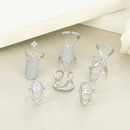 Luckacco Copper Inlaid Zircon Nail Ring Manicure Joint Ring for Women Trend Party Jewelry Fashion Party Jewelry Accessories Trendy