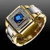 Luckacco Luxury Gold Color Inlaid with White Blue Zircon Men Rings Exquisite Fashion Party Engagement Wedding Rings Jewelry