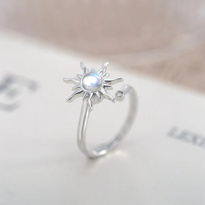 Luckacco Titanium Stainless Steel Ring For Women Rotate Rotating Anxiety Fidget Adjustable Rings Silver Color Jewelry Lovely Flower Bee
