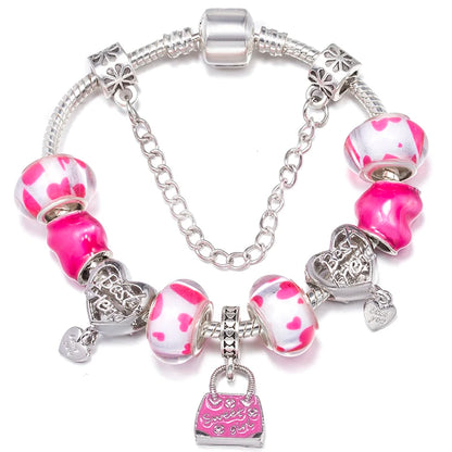 Luckacco BAOPON Spring Styles Butterfly Pansy Beads Charm Bracelets DIY Fine Bracelets For Women Men Fiancee Bijoux Pulseras Jewelry Gift