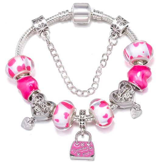 Luckacco BAOPON Spring Styles Butterfly Pansy Beads Charm Bracelets DIY Fine Bracelets For Women Men Fiancee Bijoux Pulseras Jewelry Gift