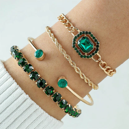 Luckacco 4PCS/Set Fashionable Snake Imitation Gemstone Bangle Rhinestone Full Metal Bracelet Set for Women's Jewelry Birthday Party Gifts