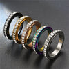 Luckacco Stainless Steel Cubic Zirconia Rotatable Chain Couple Rings Anti Stress Anxiety Fidget Spinner Ring Wedding Band Knuckle Jewelry