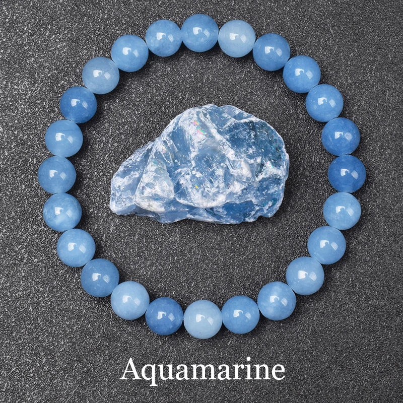 luckacco natural aquamarins quartzs beads bracelet women men 6mm 8mm sky blue stone round bead bracelet elastic rope energy jewelry gift