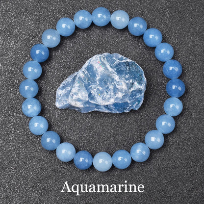 Luckacco Natural Aquamarins Quartzs Beads Bracelet Women Men 6mm 8mm Sky Blue Stone Round Bead Bracelet Elastic Rope Energy Jewelry Gift