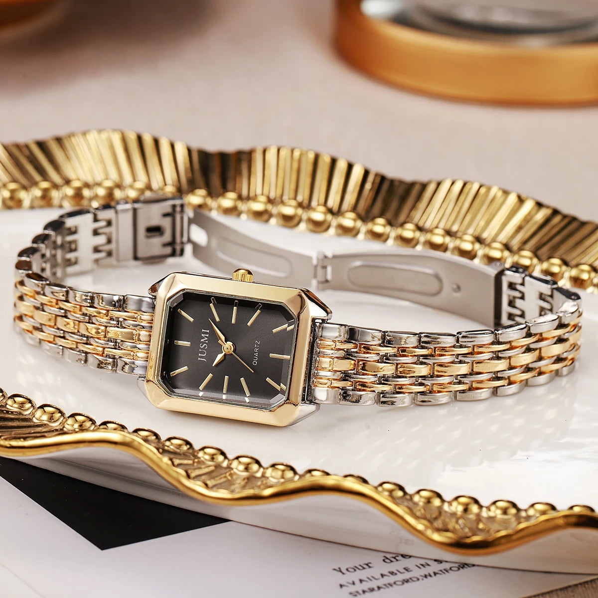luckacco new fashionable simple explosive square bar scale dial steel strip quartz watch