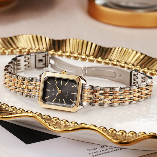Luckacco New Fashionable Simple Explosive Square Bar Scale Dial Steel Strip Quartz Watch