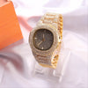 Luckacco Golden Quartet Quartz Watch Stylish Square Full Star Set Steel Band Calendar Men's Women's Wristwatch