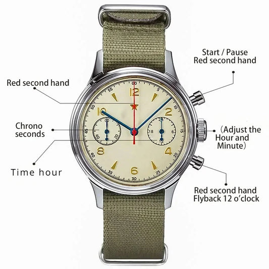 Luckacco Men's watches 1963 pilot automatic watch 42mm waterproof retro quartz chronograph vintage dress watch