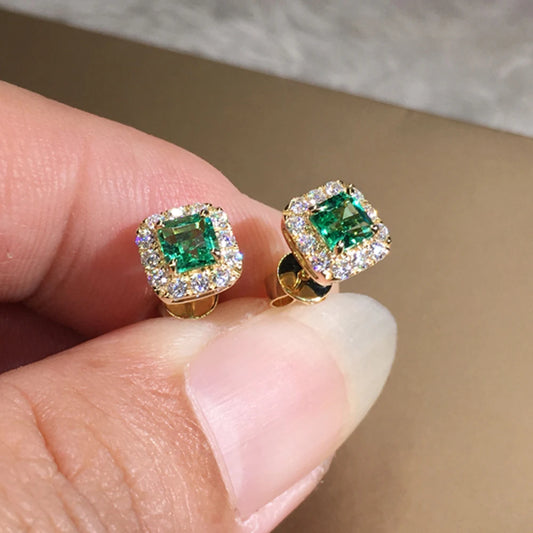 Luckacco daily picks Eternity Green CZ Stud Earrings for Women Gold Color Luxury Bride Wedding Earrings Elegant Ear Accessories Party Jewelry