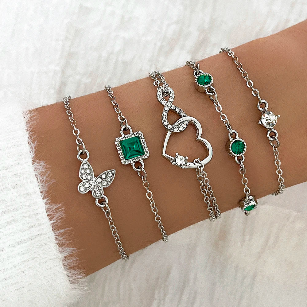 luckacco 4pcs/set fashionable snake imitation gemstone bangle rhinestone full metal bracelet set for women's jewelry birthday party gifts