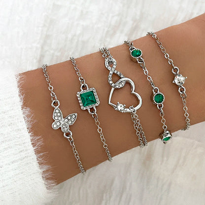 Luckacco 4PCS/Set Fashionable Snake Imitation Gemstone Bangle Rhinestone Full Metal Bracelet Set for Women's Jewelry Birthday Party Gifts