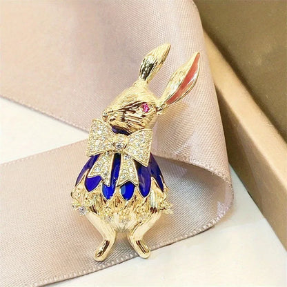 Luckacco 1PC Vintage baroque brooch ladies men's rabbit enamel crystal pin cute drip oil badge party gift dress ornaments