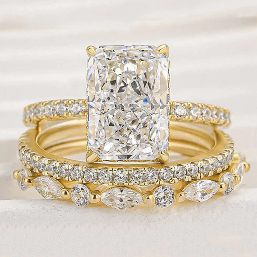 luckacco wong rain solid 925 sterling silver crushed ice cut 7*10mm lab sapphire gemstone ring sets 3pcs fine jewelry wedding party gifts