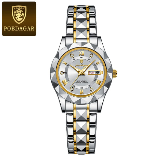Luckacco POEDAGAR Fashion Ladies Wristwatch Week Date Luminous Waterproof Woman Watch Stainless Steel Luxury Women's Quartz Watches reloj