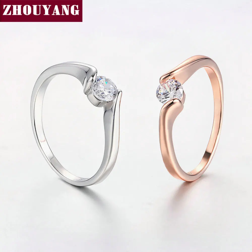 luckacco zhouyang wedding ring for women concise 4mm round cut cubic zirconia rose gold color engagement fashion jewelry zyr239 zyr422