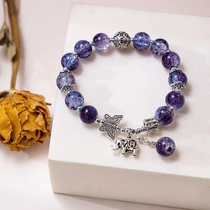 Luckacco Fashion Ice crack Gradient Beaded Bracelet for Women Vintage Handmade Butterfly Elephant Bracelet Valentine's Jewelry Gifts