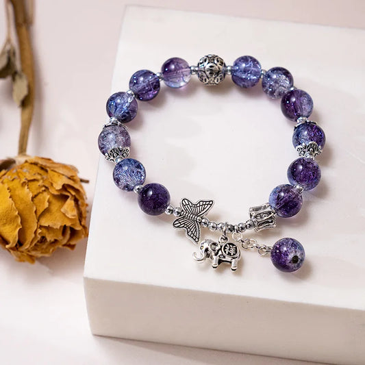 Luckacco Fashion Ice crack Gradient Beaded Bracelet for Women Vintage Handmade Butterfly Elephant Bracelet Valentine's Jewelry Gifts