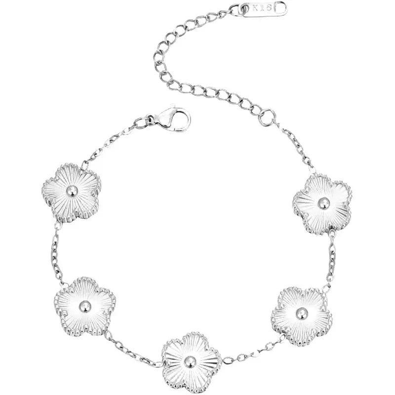 luckacco 14k gold plated five-leaf clover link bracelets white black blue gold red green lucky bracelets jewelry gifts trendy for women