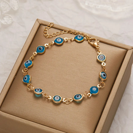 Luckacco Lucky Turkey Evil Eye Bracelet For Women Men Colorful Red Blue Eye Adjustable Metal Chain Bangles Good Luck Wealth Jewelry Gifts