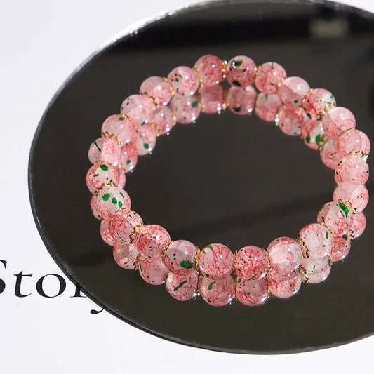 Luckacco Fashion Exquisite Ice Crack Gradient Forest Flower Pattern Beaded Glass Bracelet for Women High Beauty Elastic Bracelet Jewelry