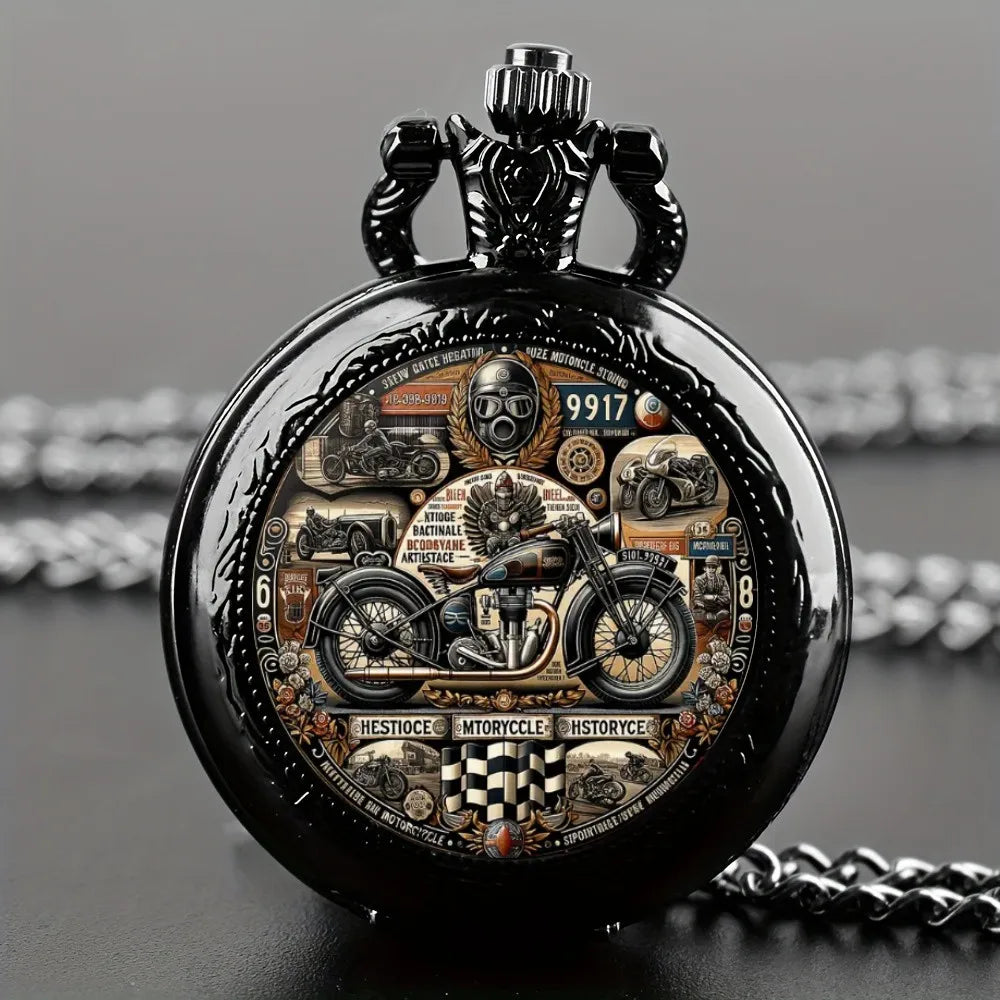 luckacco antique exquisite vintage motorcycle pattern design quartz pocket watch - men male kids fashion accessory, non-waterproof  watch