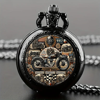 Luckacco Antique Exquisite Vintage Motorcycle Pattern Design Quartz Pocket Watch - Men Male Kids Fashion Accessory, Non-Waterproof  Watch