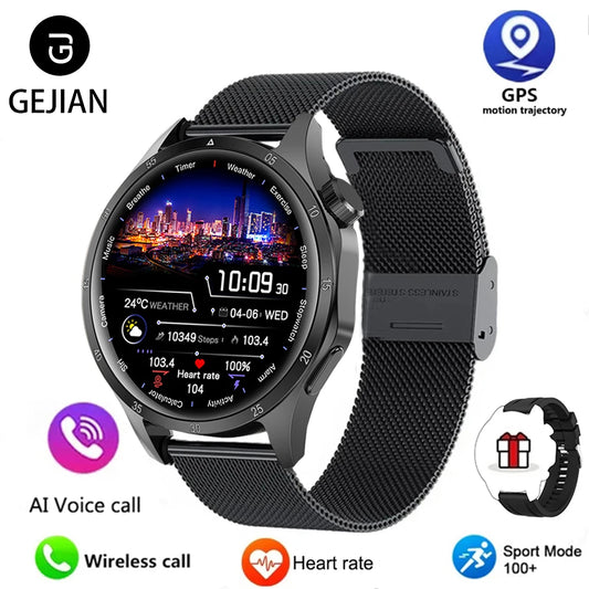 Luckacco 2025 New Mens Smart Watch 360 * 360 Bluetooth Call Smartwatch AMOLED Screen GPS Smart Watches NFC Waterproof Smart Watch for Men