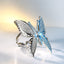 Cute Female Big Butterfly Zircon Stone Silver Color Open Ring Simple Wedding Ring s925 Stamp Love Engagement Sterling Plata Ring - luckacco